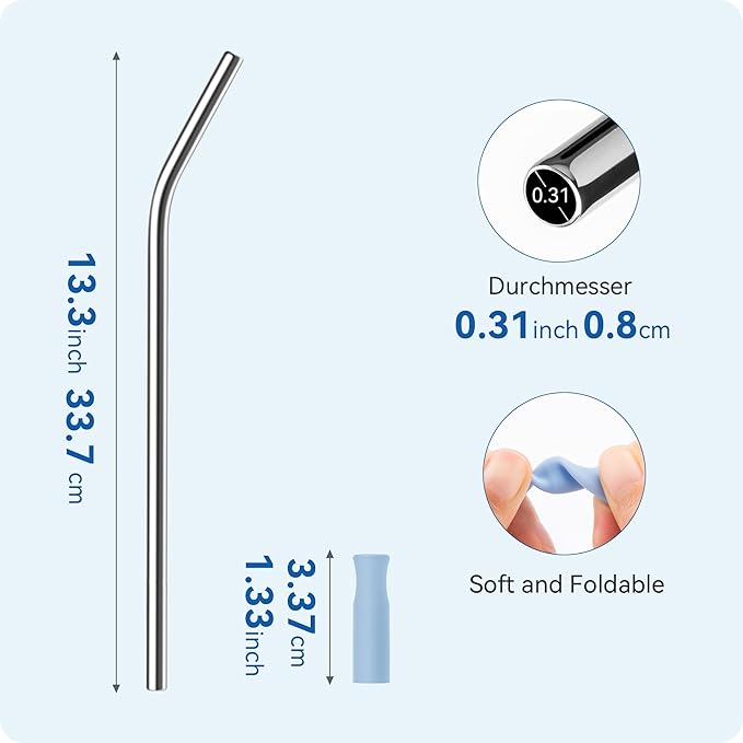 Metal Straws with Silicone Tip for 40 oz Tumbler - Reusable Stainless Steel for Stanley, 3 Bendy 13.3" and 3 Light Green Silicone Tips - Smoothie Straws