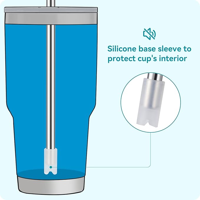 2 PCS 30oz Reusable Straws Ideal for 30oz Stanley Cup & 24oz Tumblers, Stainless Steel Drinking Straw with Anti-Clank Silicone Bottom, Fits Most Medium-Size Mugs