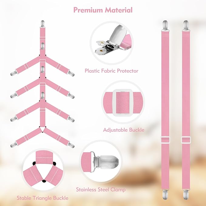 Bed Sheet Holder Straps, 2 Pcs Adjustable Mattress Sheet Clips, Bed Sheet Fasteners Elastic Sheet Suspenders to Keep Bed Sheet in Place for Different Beds (X-Purple)