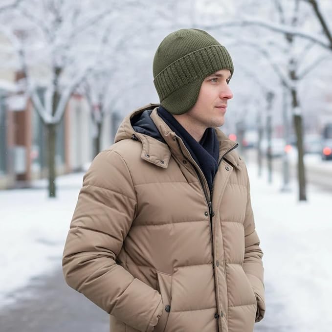 Home Prefer Mens Winter Hat Knit Earflap Hat Stocking Caps with Ears Beanie Hat