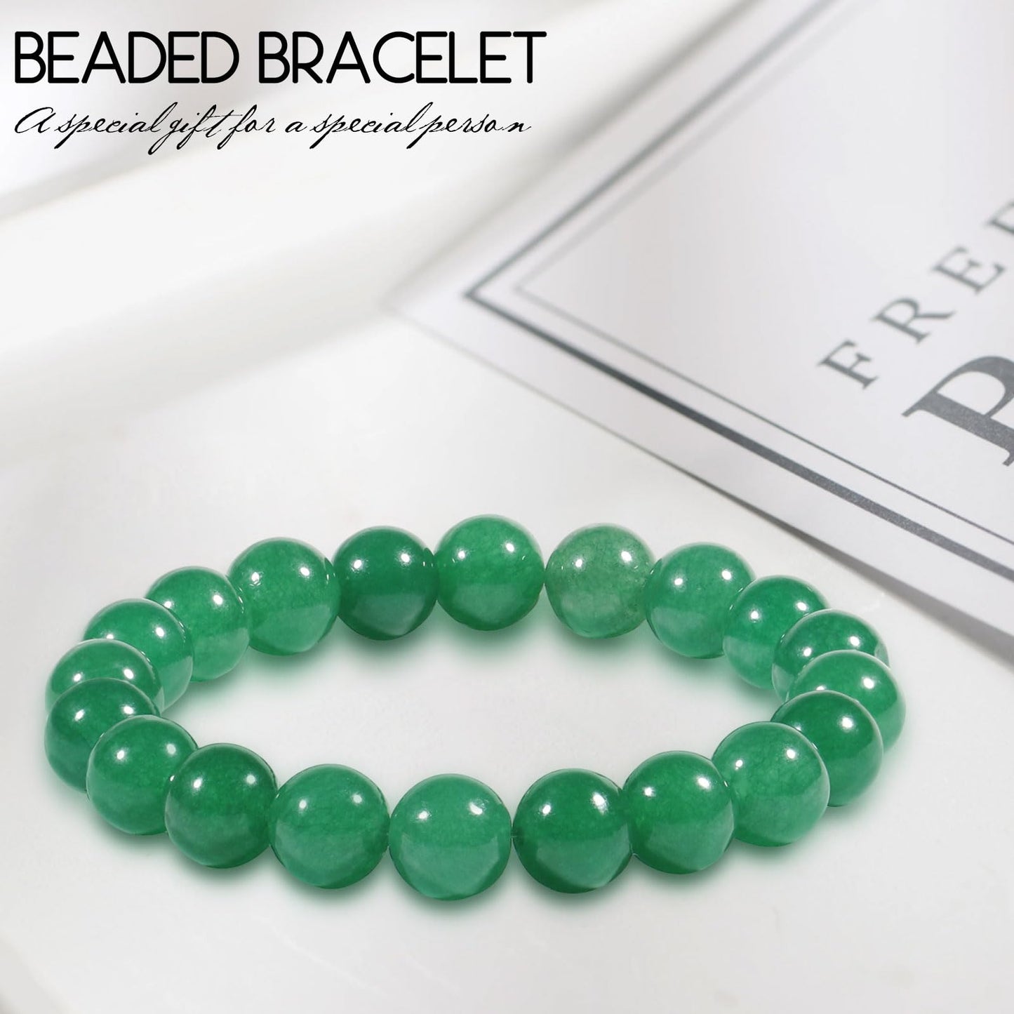VDKIDKT Chakra Healing Bracelet 10mm Natural Emerald Bead Bracelet for Women Men, Gift for Mother's Day, Heart Chakra Green Crystal Spiritual Healing Bracelet (Emerald)