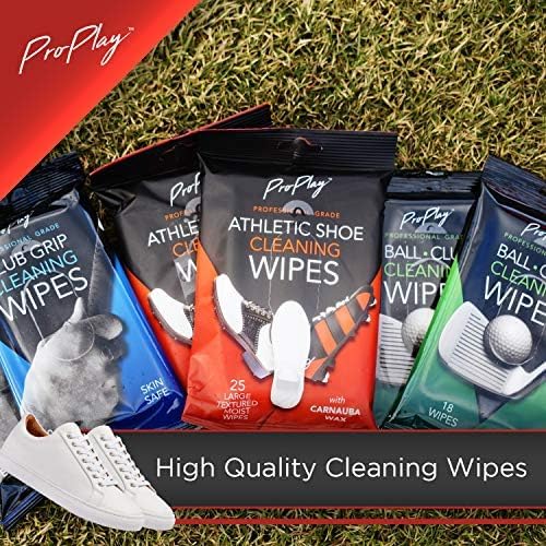ProPlay Athletic Shoe Cleaning Wipes | Carnauba Wax Included | Repels Water from Shoes | Powerful Cleaner That Removes Dirt, Grass, and Sand | Convenient, Resealable Pack - Unscented | 24 Pack