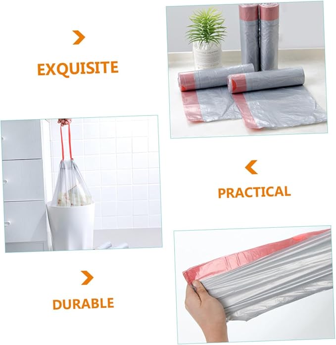 TOYANDONA 5 Rolls Thickened Drawstring Trash Bags Disposable Portable Rubbish Bags for Kitchen Use Garbage Pouches Easy to Carry and Store Random Color
