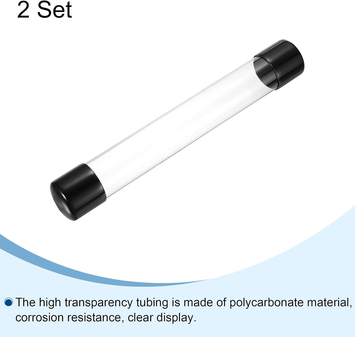 PATIKIL Clear Rigid Tube Round Plastic Tubing with Black Rubber Caps Polycarbonate Water Pipe, 305mm/ 12 Inch Length, 40mmx42mm/1.57"x1.65", 2 Set