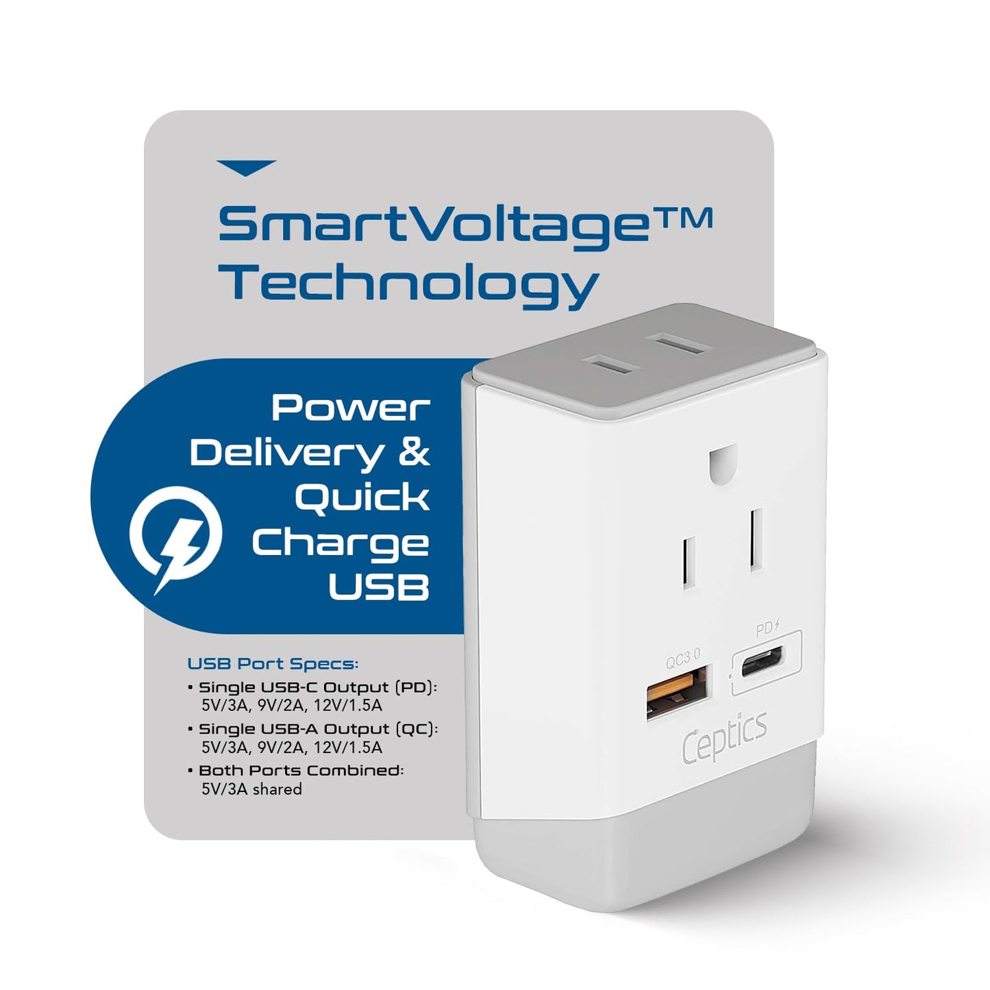 Ceptics Uk Ireland Power Plug Adapter 2 Pack Set, Qc 3.0 & Pd, Safe Dual Usb & Usb-C - 2 Usa Socket Compact & Powerful - Use In