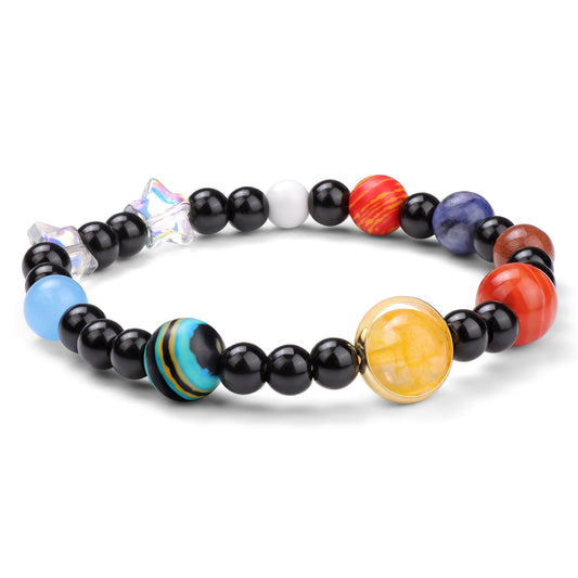 Risyfjew Solar System Eight Planets Guardian Star Bracelet Cosmic Jewelry with Natural Chakra Stones Adjustable Stretch Crystal Bracelet for Men Women Gift for Space Lovers