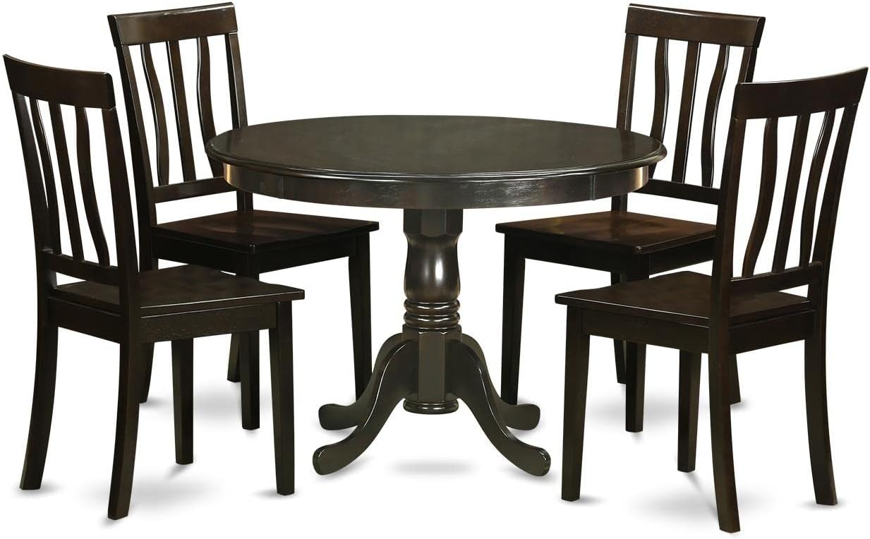 East West Furniture HLAN5-CAP-W 5 Piece Dining Table Set for 4 Includes a Round Kitchen Table with Pedestal and 4 Kitchen Dining Chairs, 42x42 Inch, Cappuccino