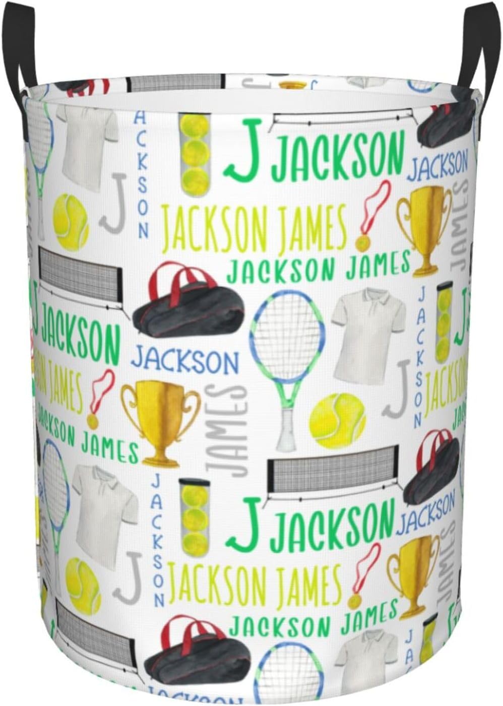Personalized Tennis Laundry Basket, Custom Sports Laundry Hamper With Name Gifts For Kids Baby Adults, Collapsible Dirty Clothes Storage Organizer With Handles S 16.5 X 13.8in