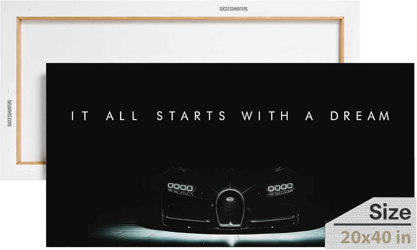 Motivational Wall Art for Office, Super Car Art Canvas, Inspirational Automotive Decor for Bugatti Chiron Sportscar Lovers, Motivational Wall Decor for Office and Home, Car Poster (20" x 40" in)