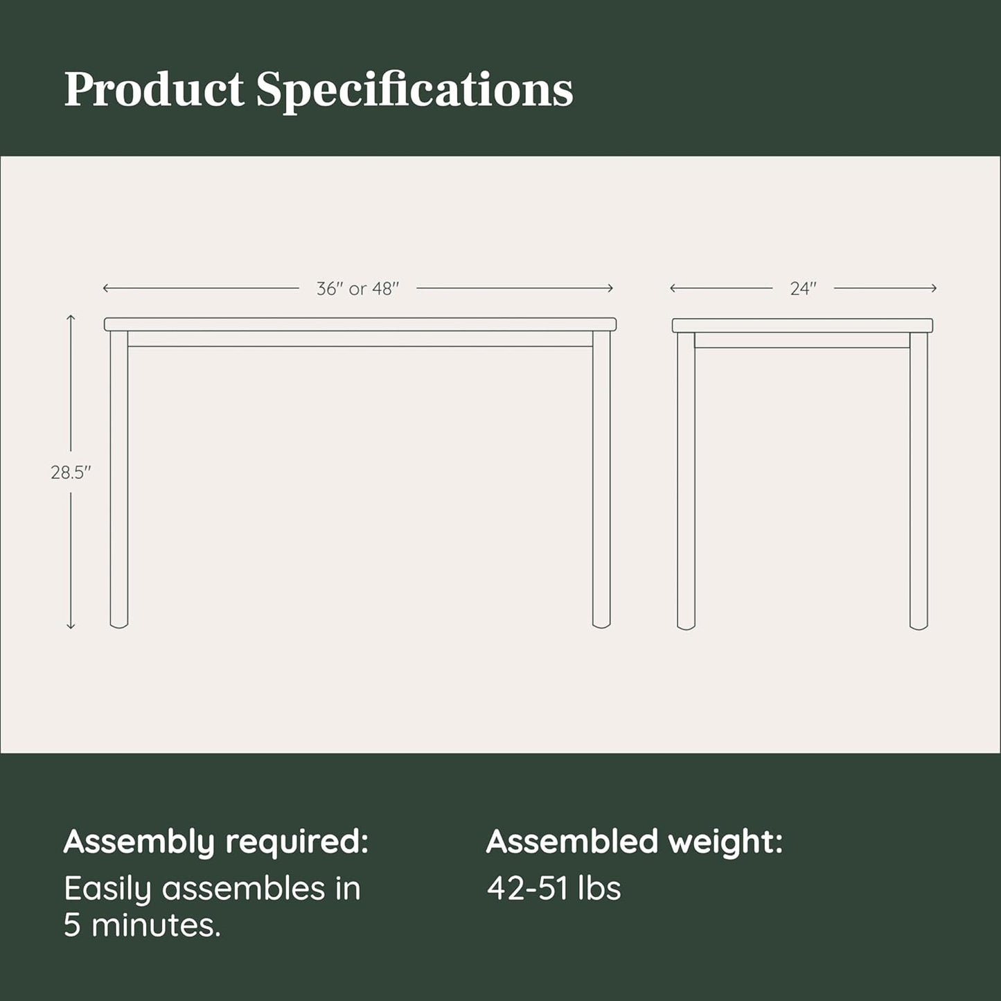 Branch Daily Desk - Functional at Home Office Desk with Effortless Assembly, Timeless Design, Rounded Corners, and Built-in Cable Notch - 48” W x 28.5” H x 24” D - Walnut White Work Table