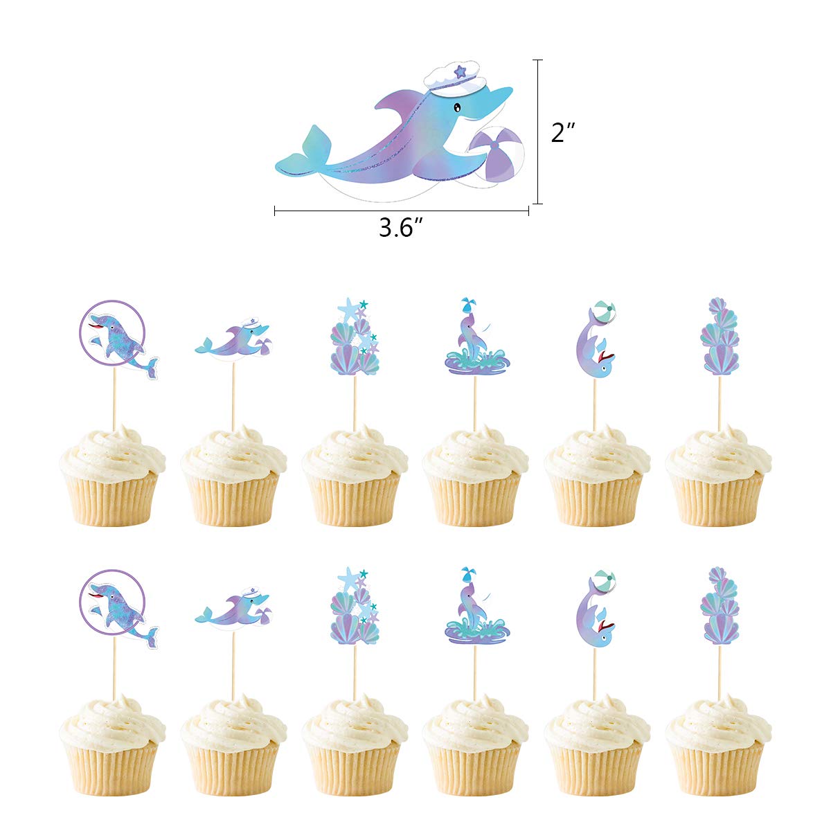 Dolphin Party Decorations Kit - Blue Ocean Theme Birthday Supplies with Balloons, Banner, Cupcake Toppers & Paper Fans for Kids and Adults