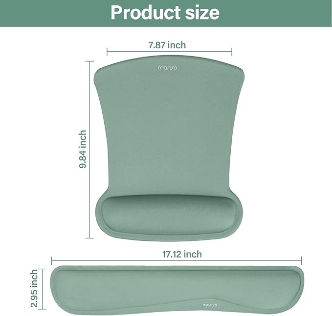MOSISO Wrist Rest Support for Mouse Pad & Keyboard Set, Ergonomic Mousepad Non-Slip Base Home/Office Pain Relief & Easy Typing Cushion with Neoprene Cloth & Raised Memory Foam, Emerald Green
