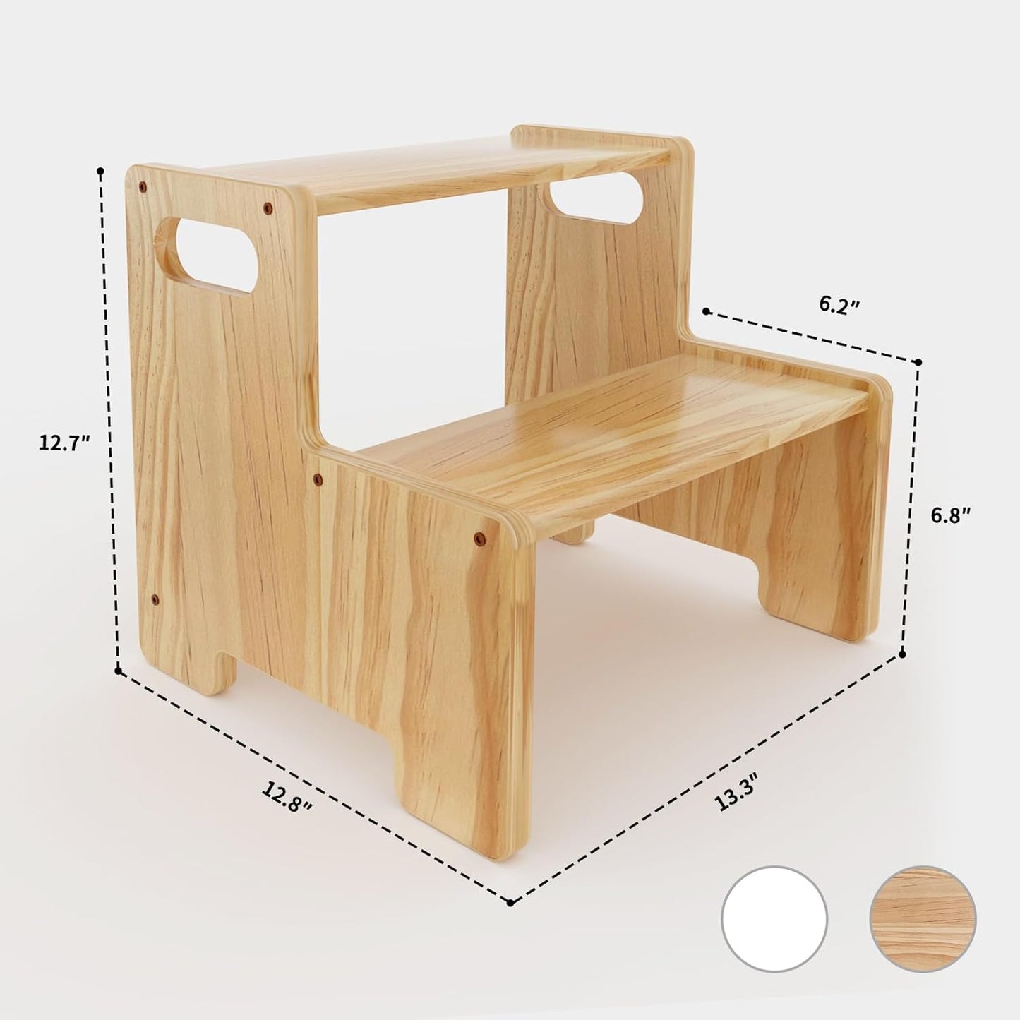 Wooden Step Stool,Two Step Stool for Kids,Toddler Montessori Stool Supports 300 lbs Kids Toddler Stepping Stool for Bathroom Sink/Toilet/Kitchen/Bed,Natural