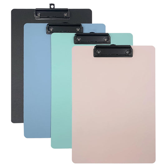 8.5x11 Plastic Clipboards 4-Pack with Hanging Hook – Slim Durable ClipBoard in Assorted Colors,Standard Letter/A4 Size for Nurses,Teachers,Students or Kids,Clip Boards for Office,Classroom
