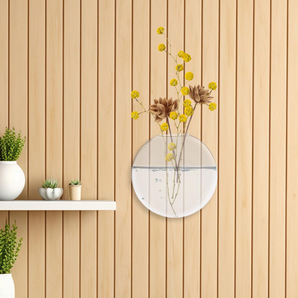 Homoyoyo 2pcs Glass Wall Hanging Hydroponic Vase Set, Flat Glass Planter for Indoor Plants, Decorative Wall-Mounted Terrarium Container for Home and Office