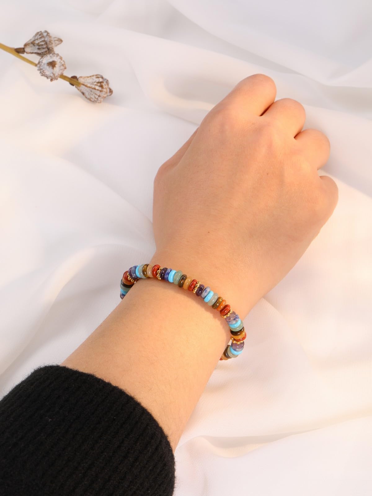 Top Plaza Chakra Crystal Bracelets for Women Natural Semi-Precious Gemstone Beaded Stretch Bracelet Spiritual Jewelry Gifts for Mom