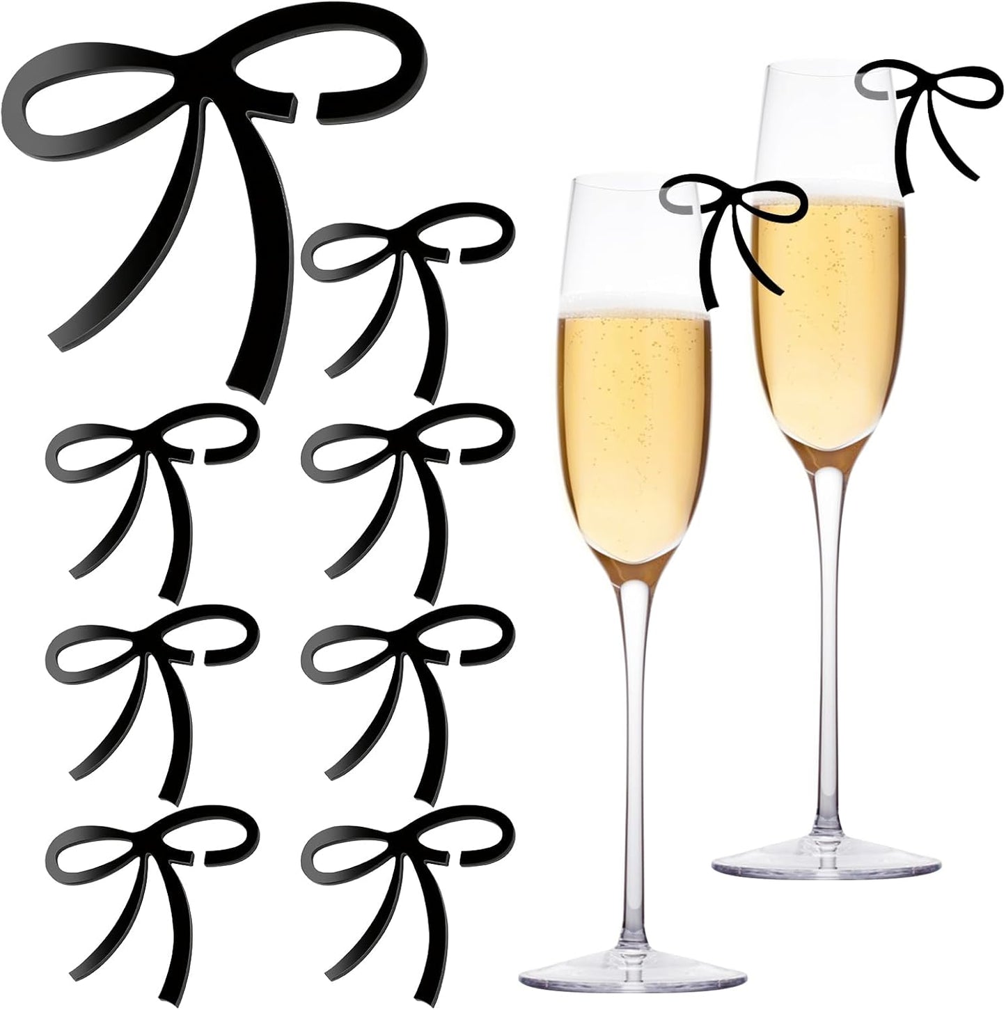 Drink Tags Coquette Bow Drink Markers 16 Pcs Bachelorette Party Favors Wine Glass Charms Bow Cup Acrylic Tags Birthday Party Decorations Black