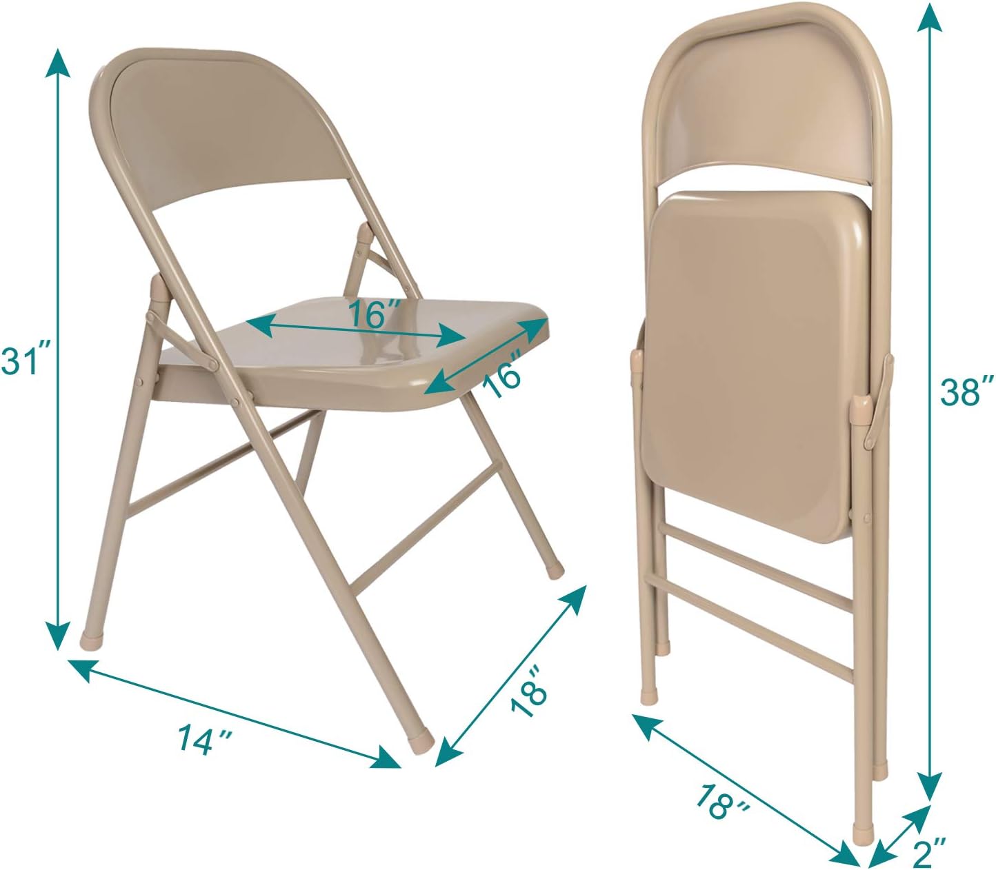 VECELO Metal Folding Chairs 4 Pack, Double Hinged Steel Frame Easy Foldable&Stackable for Office Kitchen Dinning Wedding Patio and Garden