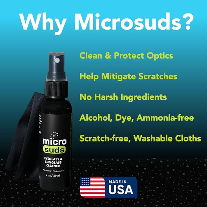 Advanced Eye glass Cleaner Spray Kit | (2x) Glass Cleaner Sprays 2oz & (2x) Glasses Cleaning Cloth | Formula Mitigates Scratches for Eyeglasses, Laptop, Screens | USA MADE (4 piece set)