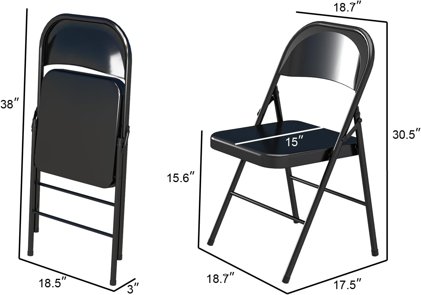 Metal Folding Chairs Steel Frame with Double Hinged for Office Kitchen Dinning Wedding Patio and Garden,No Assembly, Set of 4, Black