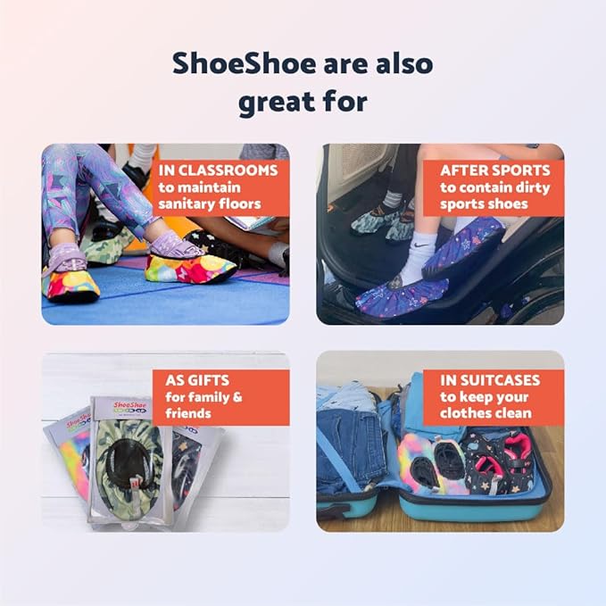 Premium Adult and Kid Shoe Covers - Keep your space clean: Home, Car, After Sports, Suitcase, Classroom - Durable, Machine-washable, Non-slip, Reusable (1 pair)