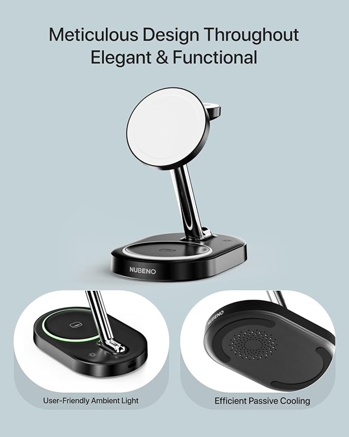 Fast Charging Station for Magsafe Apple Devices, Wireless Charger Station for MagSafe iPhones, 3 in 1 Magnetic Charger Stand for iPhone 15/14/13/12, Apple Watch & AirPods(Blk)