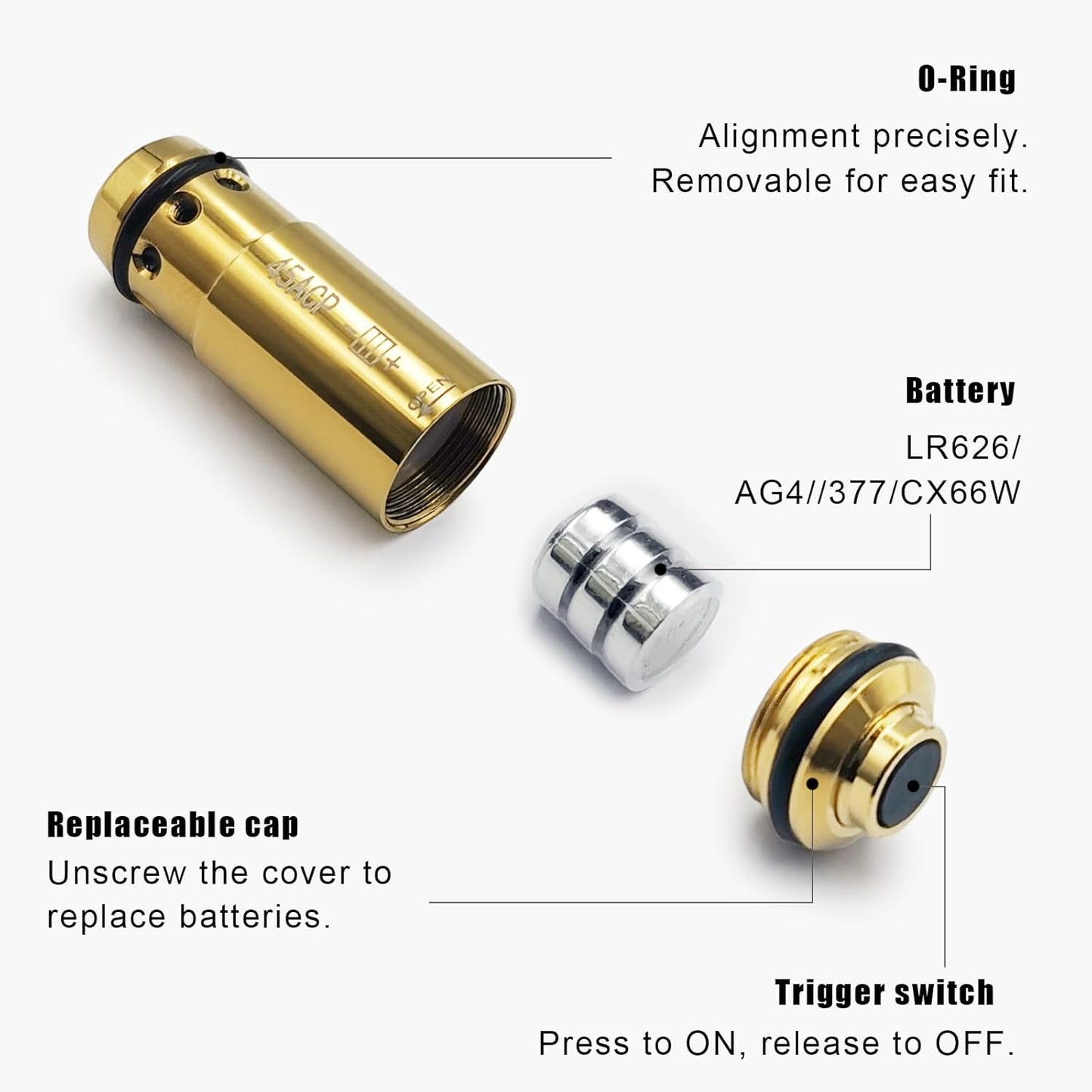 9mm/380ACP/40S&W/45ACP Dry Fire Training Cartridge Integrated Snap Cap for Dry Fire Trainer,Red Dot Beam Bullet with Double O-Ring