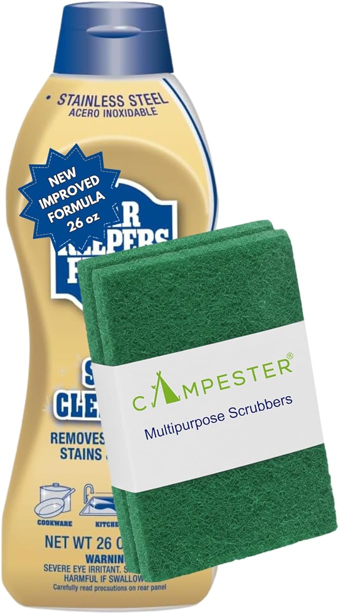 Campester Soft Surface Cleanser 26 oz with 2 Multipurpose Scrubbers – Bleach-Free Multi-Surface Rust, Stain & Mineral Deposit Remover for Kitchen, Bathroom & Cookware