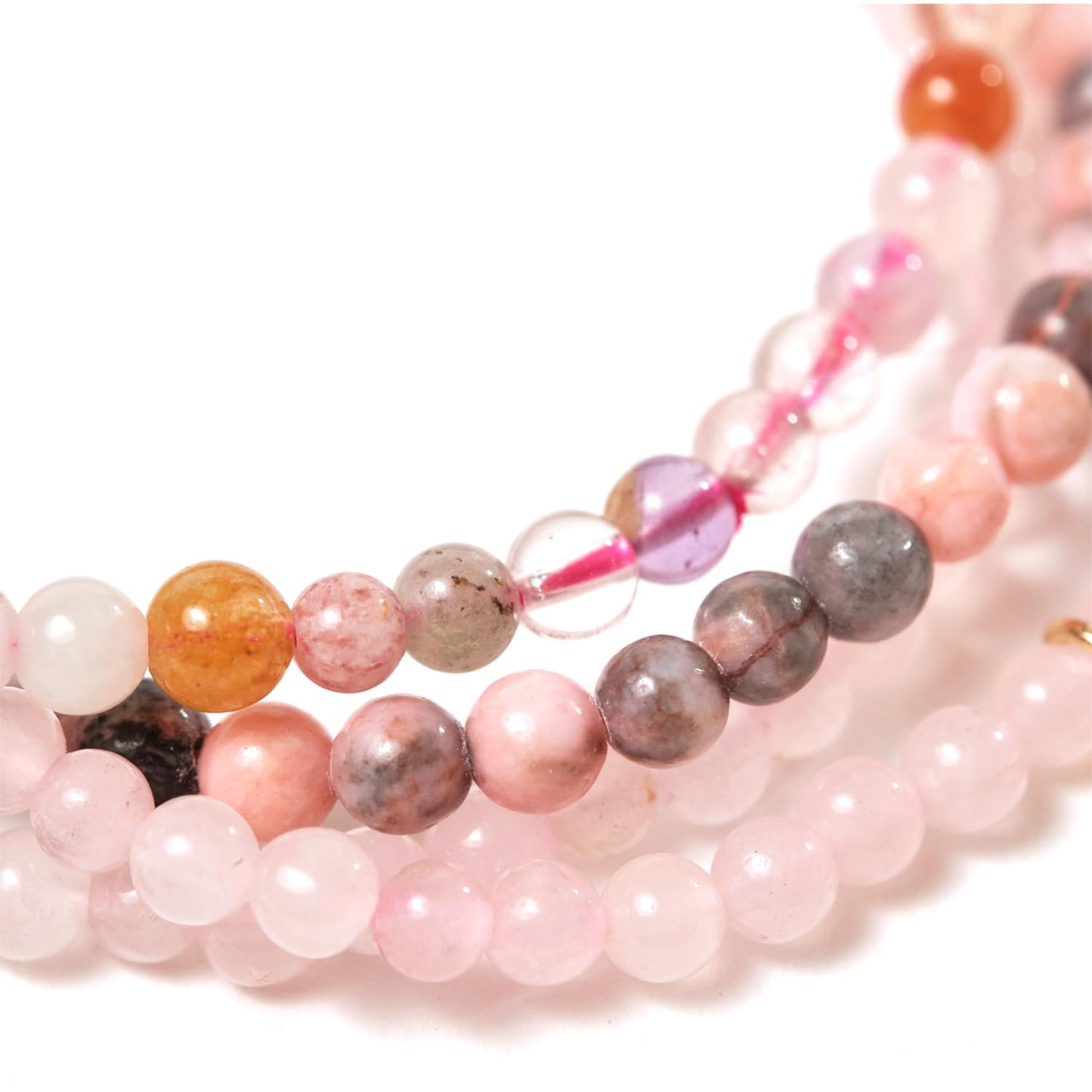 Love Crystal Bracelet Stack 4mm – Healing Stone Beaded Bracelets – Rose Quartz, Pink Zebra, and Mixed Light Stones, Spiritual Energy Jewelry for Unconditional Love, Joyful Comfort, Harmony – Elastic, Unisex, Gift-Ready