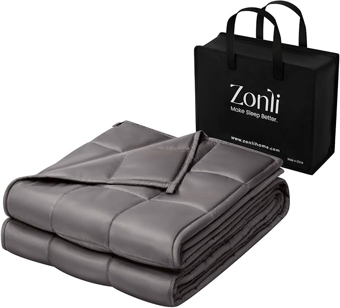 ZonLi Cooling Weighted Blanket (48"x72", 15lbs, Grey) Queen Size Bamboo-Derived Rayon Weighted Blanket for Adults, High Breathability Heavy Blanket, Soft Material with Premium Glass Beads