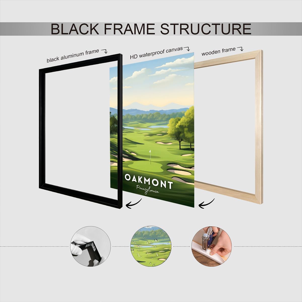 Oakmont Golf Course Poster Usa Travel Landscape Canvas Wall Art Unique Golf Lover Aesthetic Pictures Prints Painting For Living Room Bedroom Office Wall Decor 12x16in Wframed