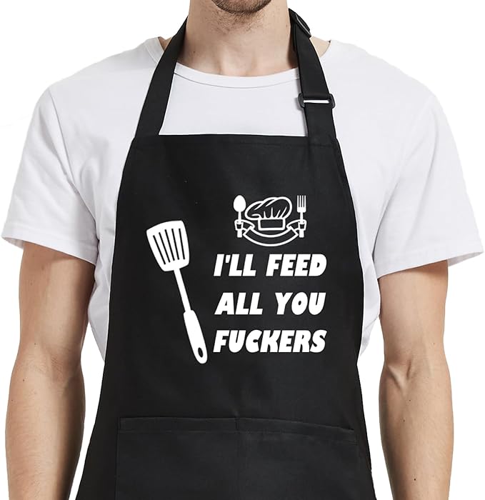 Funny Aprons for Men, Adjustable Mens apron for Grilling BBQ Cooking Grill Kitchen Chef, Birthday Gifts for Men Him