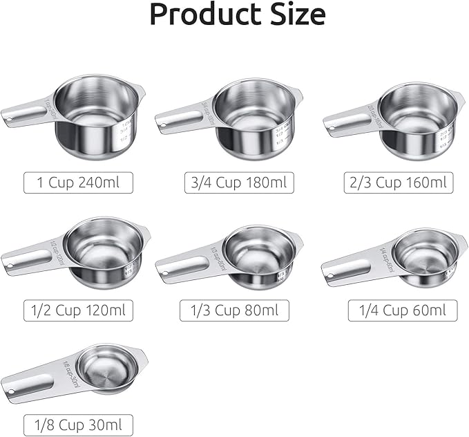 U-Taste 18/8 Stainless Steel Measuring Spoons Set of 9 and Measuring Cup Set of 7 for Dry and Liquid Ingredient with Engraved Measurement