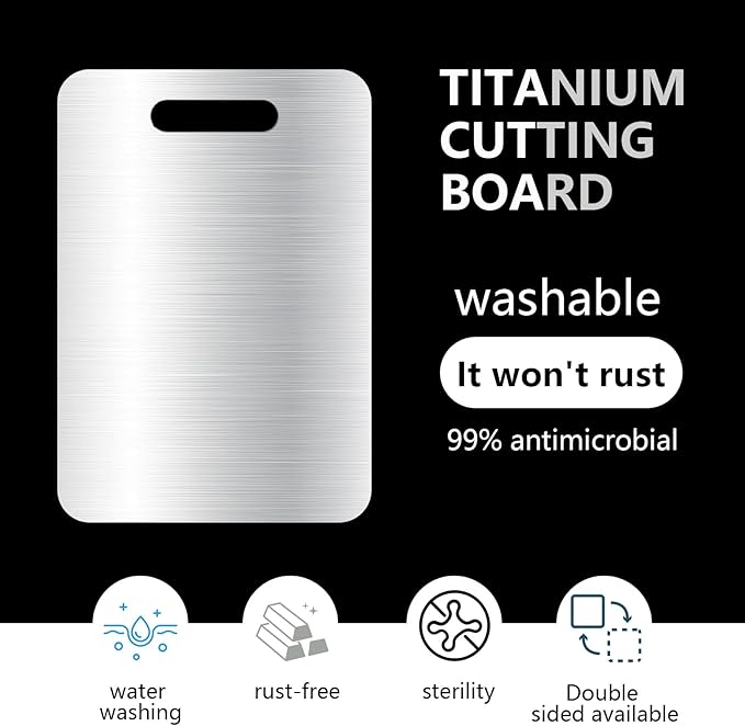 Titanium Cutting Board Set of 1, 18 * 12inches, Titanium Cutting Boards for Kitchen, Food Grade Metal Double Sided Chopping Boards for Kitchen Counter Meat Vegetable Fruit Outdoor Camping