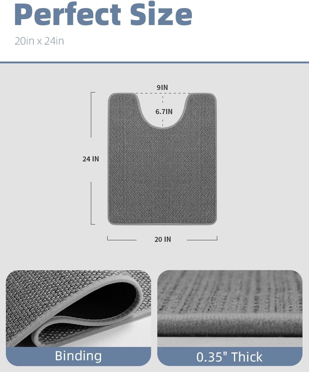 PADOOR Braided U Shaped Toilet Rug, 20x24 Grey, Super Absorbent, Non Slip, Machine Washable, Bathroom Floor Mat