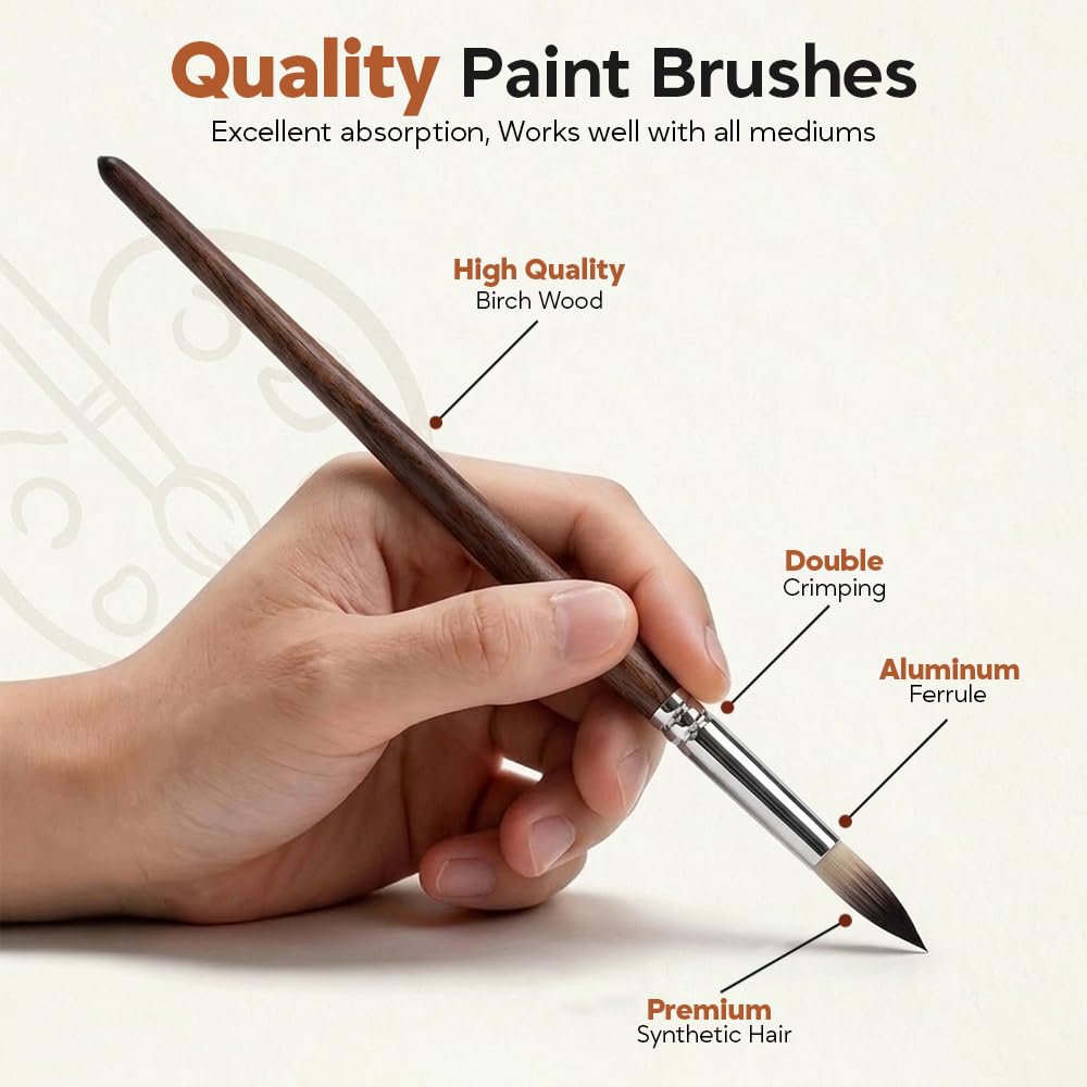 Simpson Sellers 26PCS Paint Brush Set with Palette Knife, Professional Acrylic Oil Watercolor Painting Kit, Flat Filbert Fan Round Detail Tools, Travel Canvas Case for Artists,Face Painting
