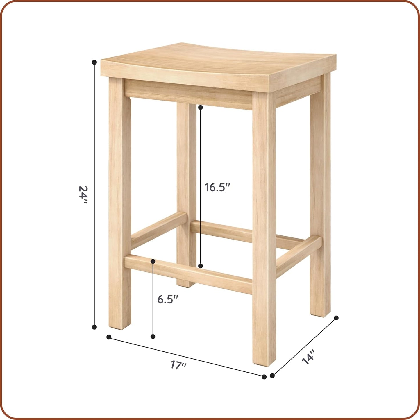 Grain & Grove Smith Collection Set of 4 Solid Wood Counter Height Bar Stools, 24-Inch Saddle Seat Backless Stools, Ideal for Kitchen Island, Dining, or Home Bar Seating, Blonde