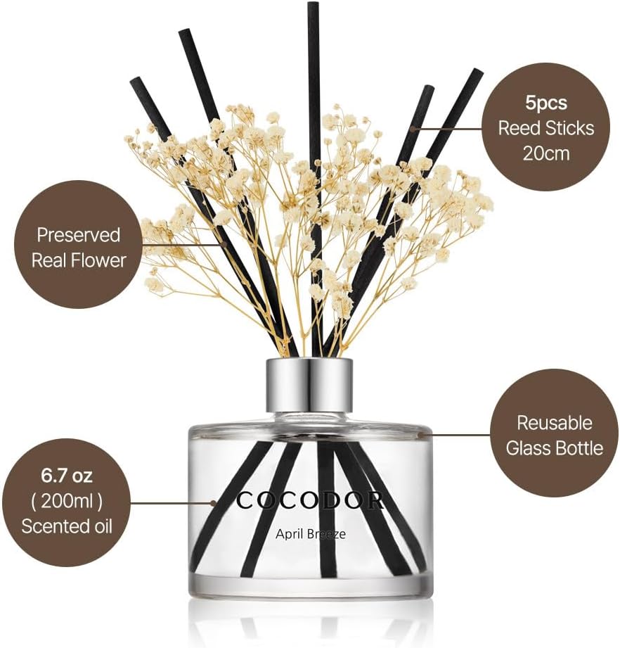 COCODOR Preserved Flower Reed Diffuser/White Jasmine/6.7oz/2Pack / Home Fragrance Scent Essential Oil Stick Diffuser for Bedroom Bathroom Home Décor