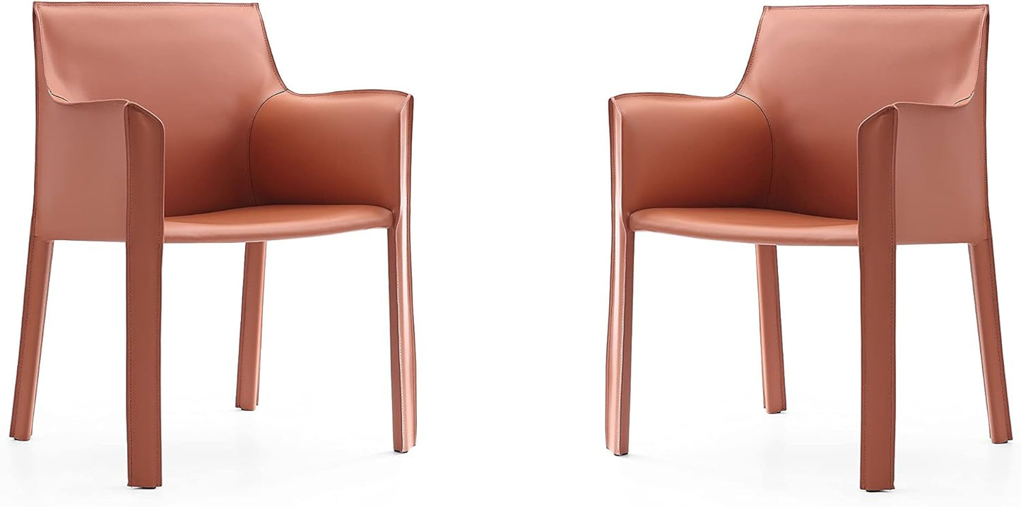 Manhattan Comfort Vogue Modern Faux Leather Dining Chairs, Metal Frame, Comfortable Padded Seat, Fully Assembled Armchair Accent Furniture, Set of 1, Clay