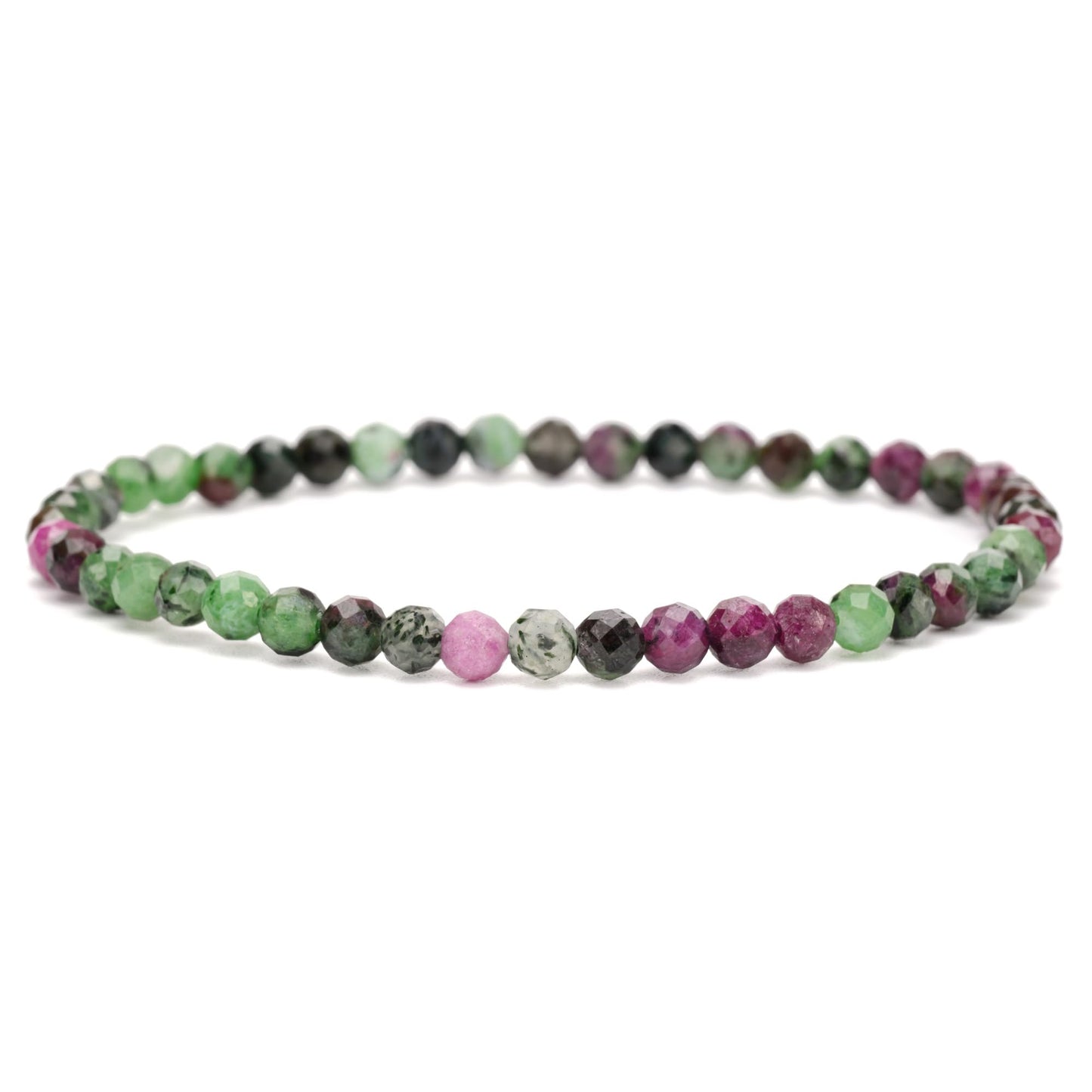 Angelstones Natural Ruby In Zoisite Gemstone Small Beaded Stretch Bracelet, 4mm Faceted Round Beads, Crystal Healing Bracelet for Women