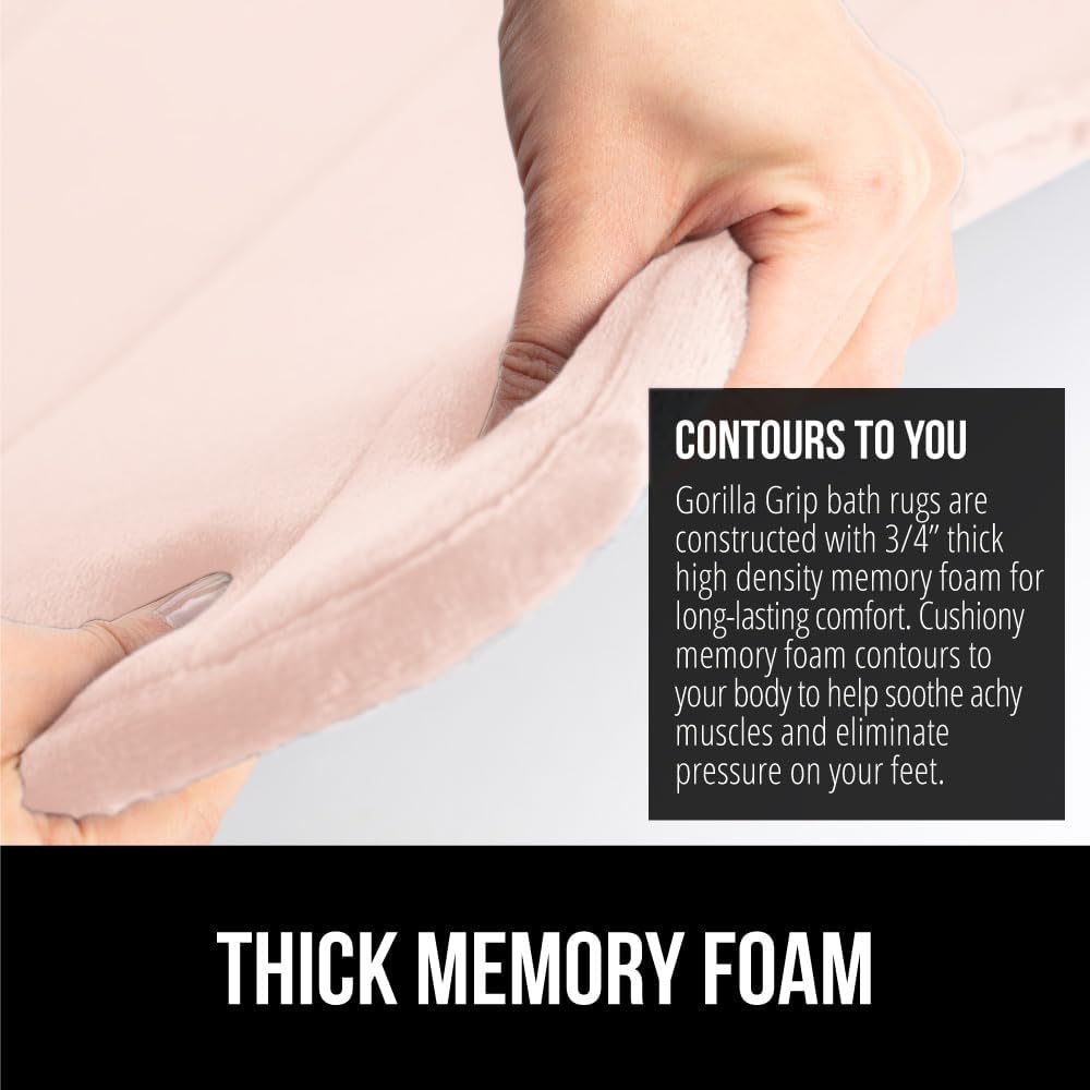GORILLA GRIP Memory Foam Bath Mat, Soft Absorbent US Designed Bathroom Rug, Gripping Dots Machine Washable Bathmat, Cushioned Floor Mats, Shower Sink Rugs Room Décor Accessories, 36x24 Pink