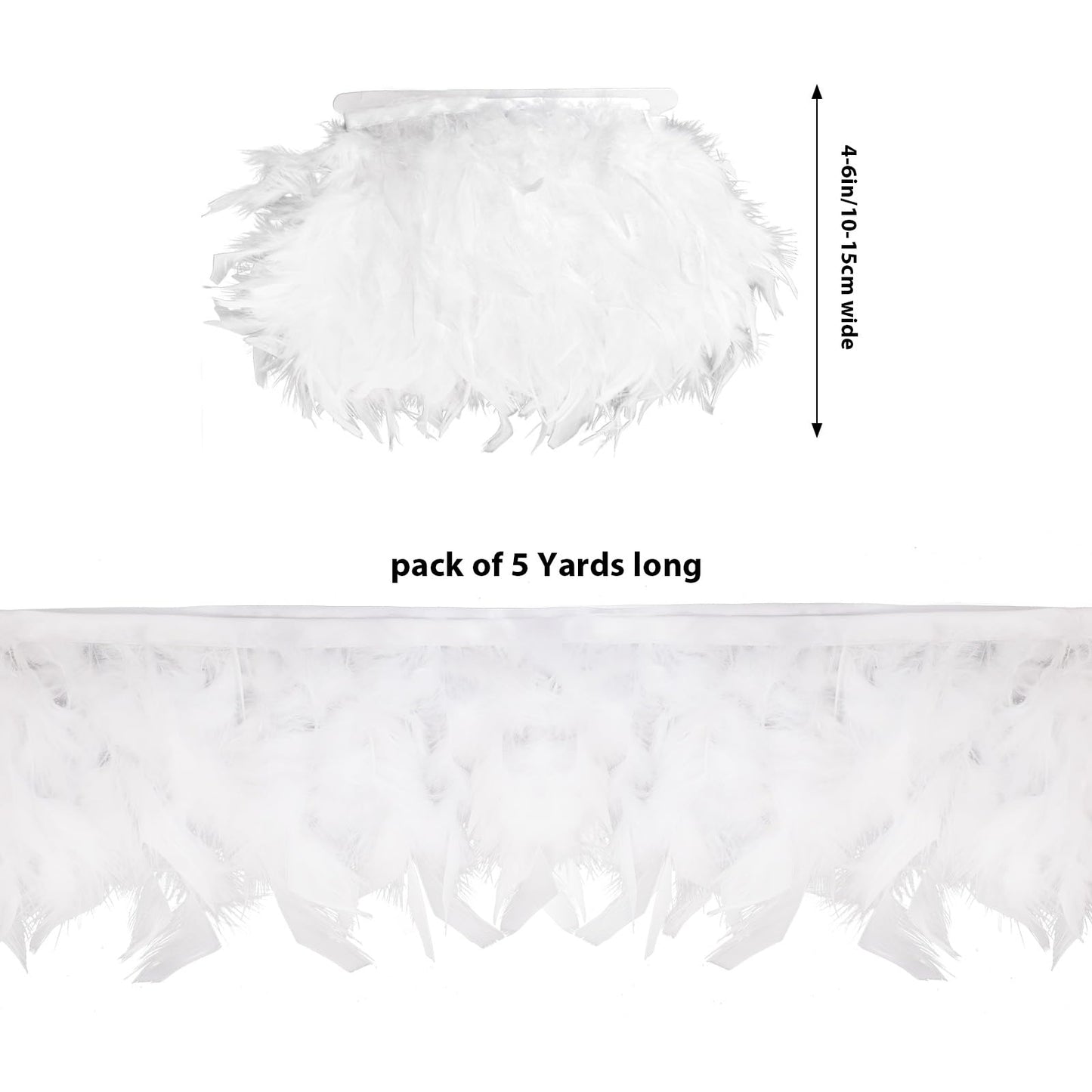 White Turkey Feathers Fringe Trim 5 Yards 4-6inch Fluffy Feather Trim Fashion Dress Sewing Crafts for DIY Handbag Costumes Wedding Decoration