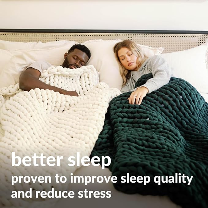 Nuzzie Chunky Knit Weighted Blanket - Breathable, Cooling, Hand Made Knit Throw Blanket for Sleep - Machine Washable, Stylish Design (Forest Green, Full | 16lbs | 48"x72")