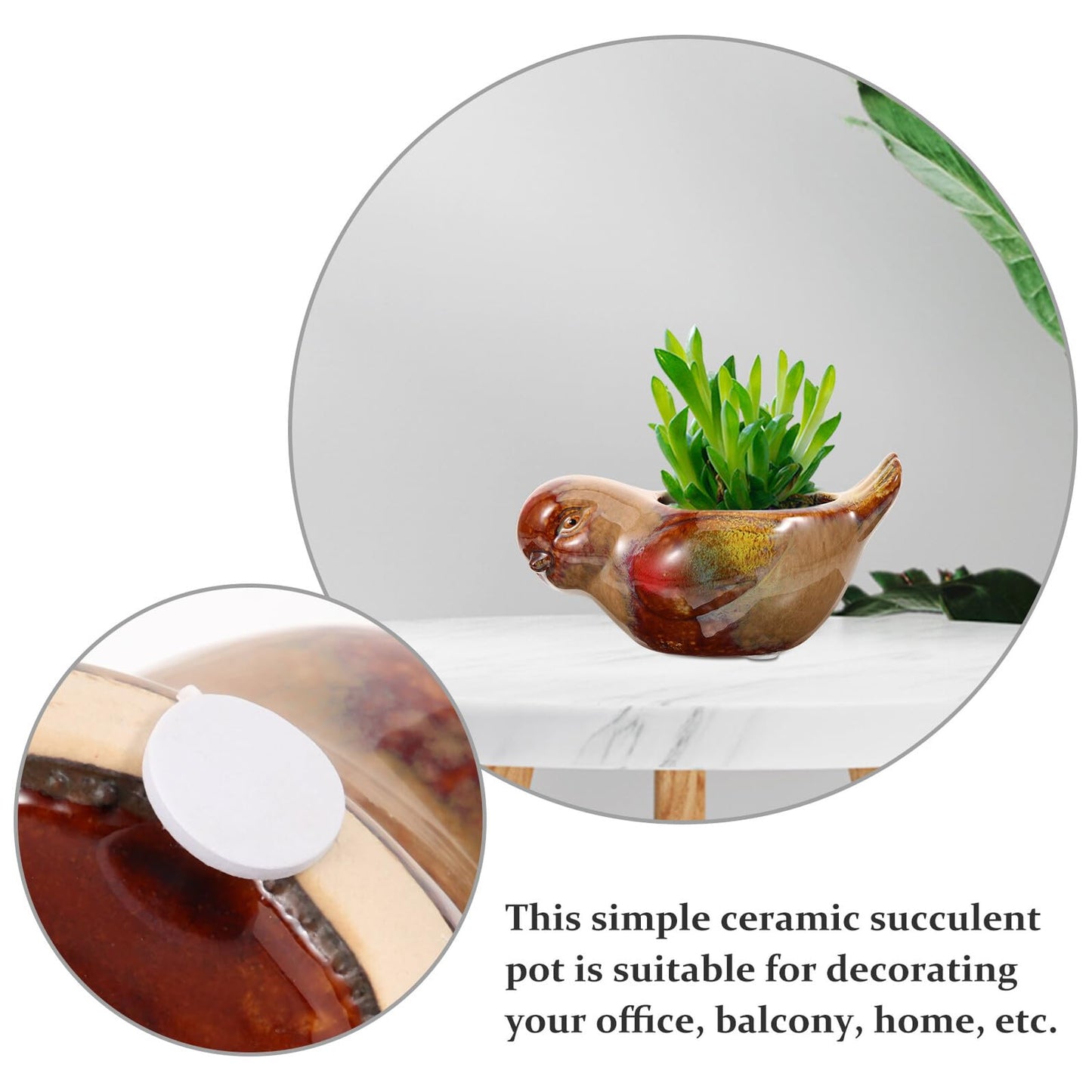 KALLORY Ceramic Succulent Planter Bird Shape Flower Pot Small Indoor Outdoor Plant Pot Balcony Railing Decorative Ceramic Pottery for Succulent Plants