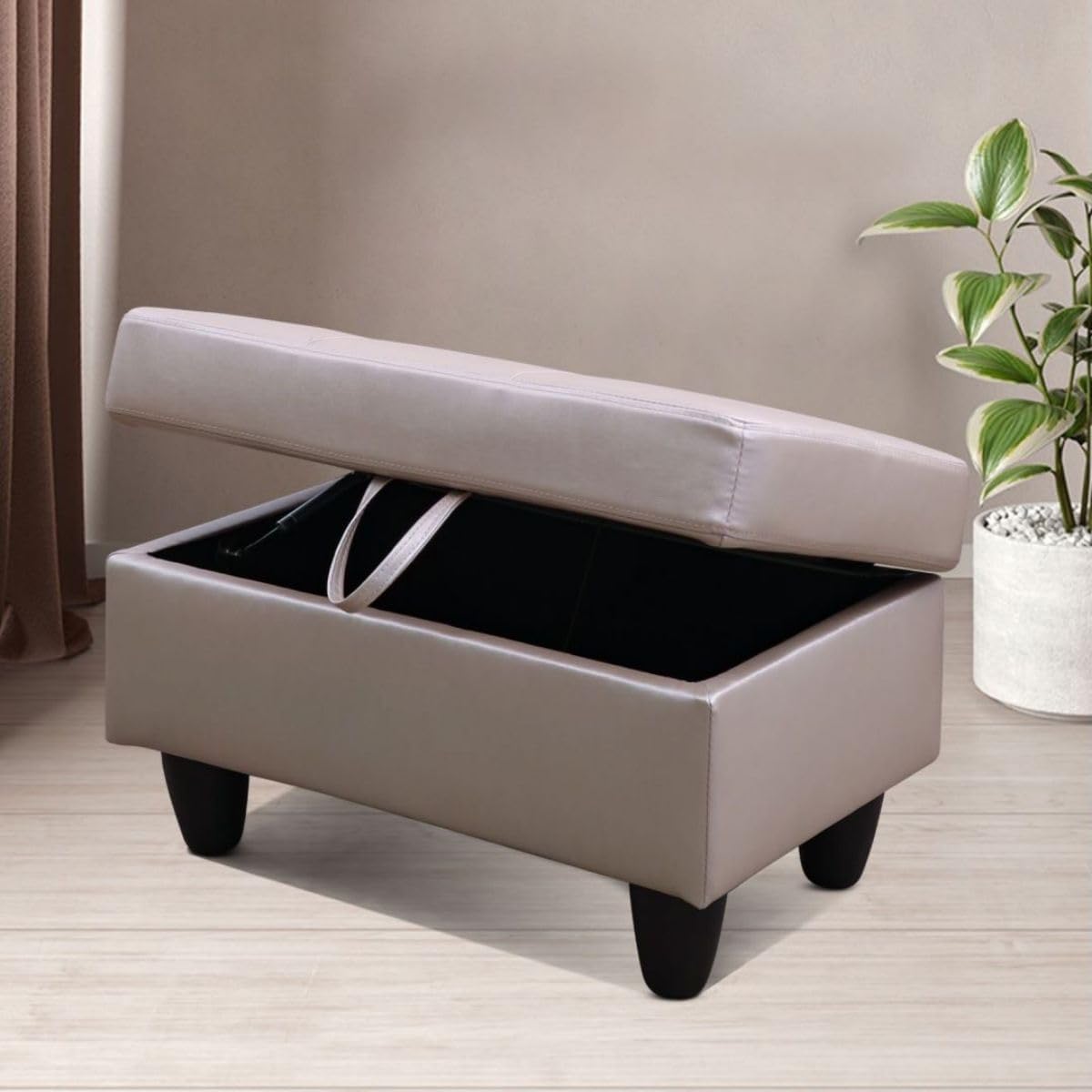Latte L-Shaped 3-Piece Faux Leather Sofa with Storage Ottoman Set, Sectional Couch Sofa Set for Living Room, Office, Small Space