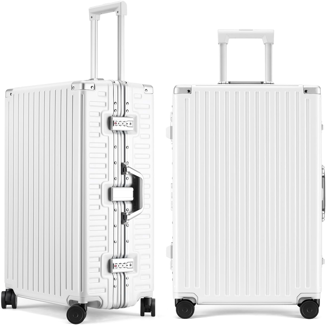 ROAMING Zipperless Luggage 26 Inch with Aluminum Frame, Checked-Large Lightweight 3-Layer PC Hard Shell Suitcase with Spinner Wheels, Metal Travel Luggage with Three TSA Locks, Shell whit