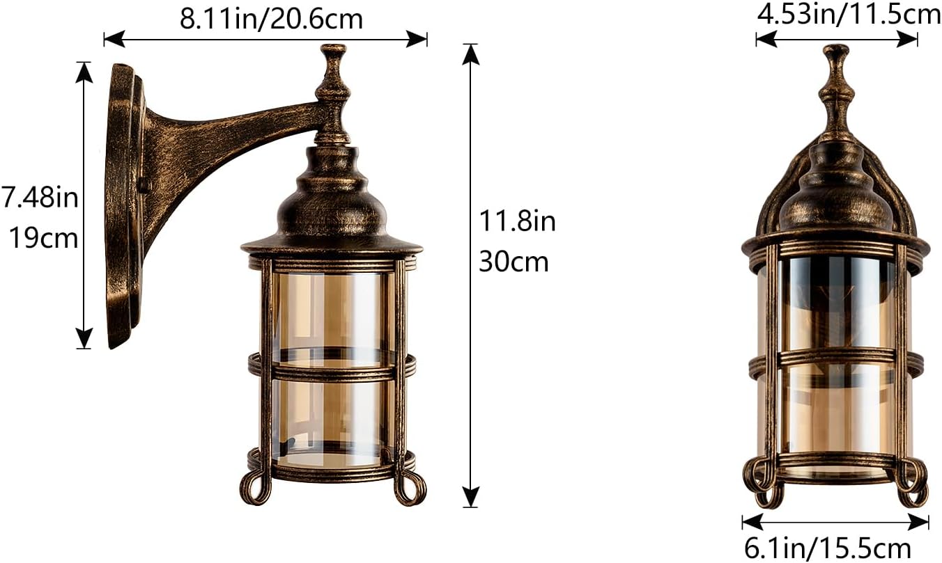 Rustic Amber Glass Wall Sconce 1-Pack, Bronze Brushed, Vintage Farmhouse Lamp Porch Lighting Waterproof Retro Lamp for Indoor Bedroom Living Room Outdoor（NO Bulb）