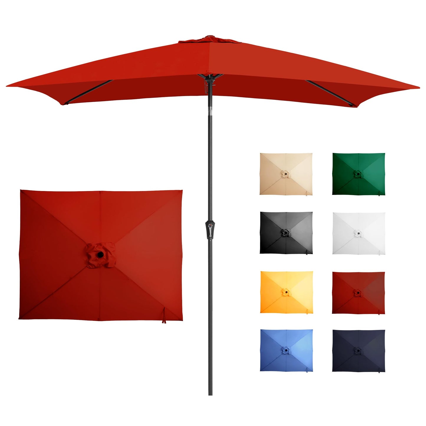 Ayge 6.5x10FT Rectangular Patio Umbrella Outdoor Table Umbrella w/Push Button Tilt & Crank Rectangle Market Umbrella UV Protection for Garden,Deck,Lawn,Yard & Pool,Red