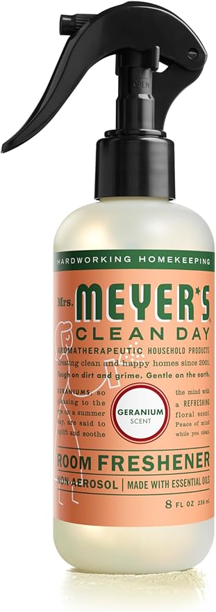 MRS. MEYER'S CLEAN DAY Room and Air Freshener Spray, Non-Aerosol Spray Bottle Infused with Essential Oils, Geranium, 8 Fl. Oz