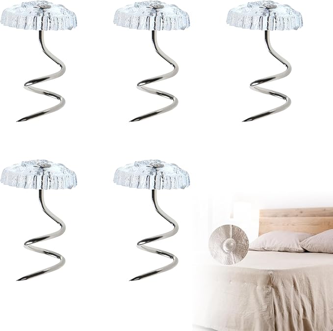 100Pcs Bed Skirt Pins, 10mm Clear Head Twist Pins for Sofa Covers, Upholstery, & Fabric – No-Slip Furniture Fasteners for Sheets, Car Interiors, Garage Insulation